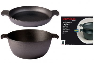 0610-2 Cast iron Grytstapel 2 parts Skeppshult - pot 4,5 liter + frying pan - Ø 27cm