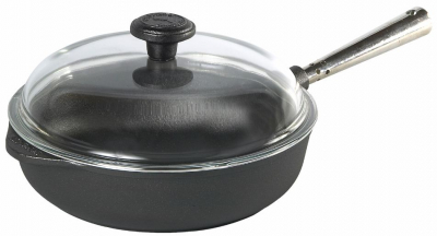 Poêle sauteuse en fonte 28cm avec rebord 5cm avec poignée en acier inoxydable et couvercle en verre Skeppshult