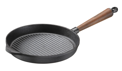 Poêle à griller Ø 25 cm en fonte - Poignée et contre-poignée en noyer Skeppshult Pour tous les types de poêles