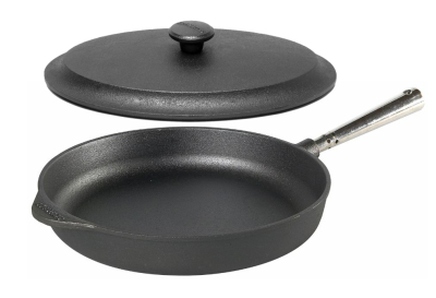 Poêle sauteuse en fonte 28cm avec rebord 5cm avec poignée en acier inoxydable et couvercle en fonte Skeppshult