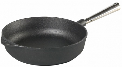 Poêle sauteuse en fonte Ø 25 cm poignée et contre-poignée en acier inoxydable. Bord haut de 6 cm Skeppshult 0250