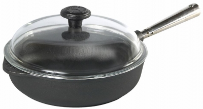 poele sauteuse en fonte Ø 25 cm avec couvercle en verre - poignée et contre-poignée en acier inoxydable Skeppshult