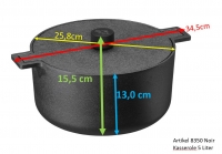 Casserole de 5 litres en fonte avec couvercle en fonte - 