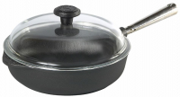 Cast iron Sauté pan 28cm with 5cm rim with stainless steel handle and Skeppshult glass lid