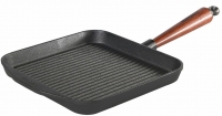 Cast iron Grill pan square 25 x 25 cm. Swedish beech wood handle Skeppshult 0029T