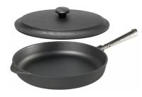 Cast iron Sauté pan 28cm with 5cm rim with stainless steel handle and Skeppshult cast iron lid