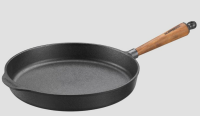 Serving pan / Deep frying pan cast iron Ø 30 cm - High edge 5 cm.  Walnut handle & counter handle Skeppshult 2300V