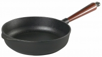 Cast iron serving pan / deep pan Ø 25 cm with wooden handle beech, high edge 6 cm Skeppshult 0250T