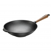 Wok Ø 30 cm, 3,5 Liter Gusseisen - Walnussgriff & Gegengriff Skeppshult