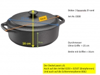 Cast iron Casserole / roaster round with cast iron lid 3 L Skeppshult